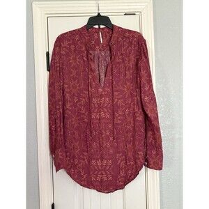 Free People Bohemian Long Sleeve‎ S Mia Tunic Aztec Print Blouse Pink Festival